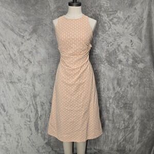 Cottagecore Peach Floral Seersucker Backless Midi Dress Women M Coquette Smocked